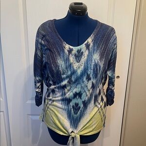 Stylish Blue and Yellow Tie-Dye Long Sleeve Top